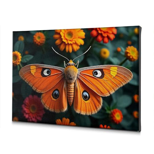 Tableau shabby chic papillon orange imprimé sur toile d'art texturée 20x30
