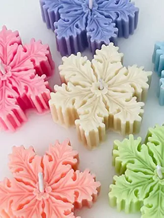 Yellow Petal Snowflakes Scented Candle | Multi Color | Christmas Gift and Party Decoration |100% Soy Wax 45g (Set of 6)