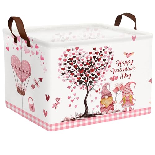 Image of Valentine's Day Basket Gift for Empty Cute Heart Large Storage Bin for Kid and Baby Room Decor (Pink Dwarf Love Tree Hot Air Balloon)