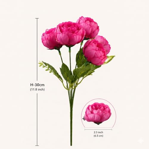 Image of CURATED CART 1 Bunch Artificial Peony Rose Flower Bouquet (Pink) | 5 Flower Heads, for Home Decor, Office, Bedroom, Balcony, Table Display, Wedding Decoration (Without Vase Pot)