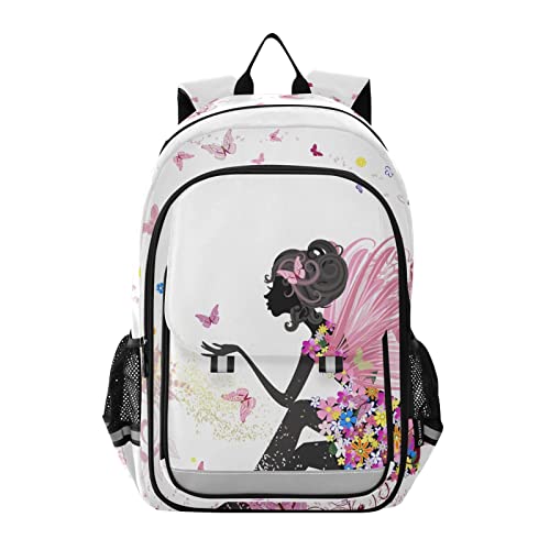 Alaza Flower Fairy Pink Butterflies Laptop Backpack Purse For Women Men Travel Bag Casual Daypack With Compartment & Multiple Pockets #TOP18