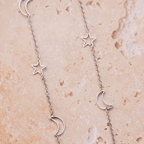 Pura Vida 14" Silver Moonrise Choker Necklace - Silver Chain Necklace, Statement Necklace With Cute Charms - Silver Necklace For Women, Necklaces For Teen Girls, Boho Jewelry For Women - 3" Extender #TOP2