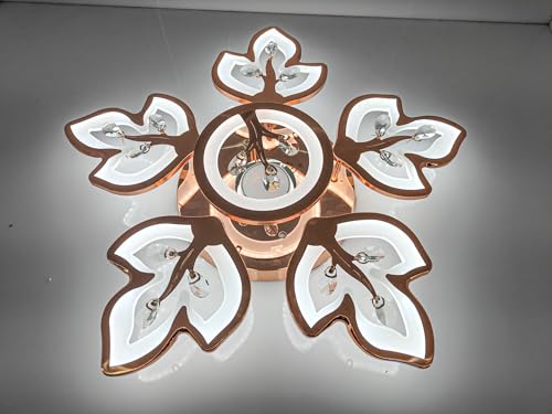 Image of swanart LumiLeaf Crystal Chandelier: Modern Rose Gold Ceiling Light with Dimmable 3-Color LEDs, Remote Control, Elegant Leaf Design for Dining Room, Living Room, Bedroom, Hallway