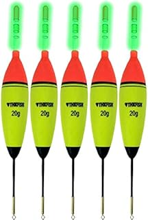 QualyQualy 5Pcs Lighted Fishing Bobbers EVA Foam Fishing Floats and Bobbers + 10Pcs Fishing Glow Sticks, Night Fishing Light Up Bobbers 20g