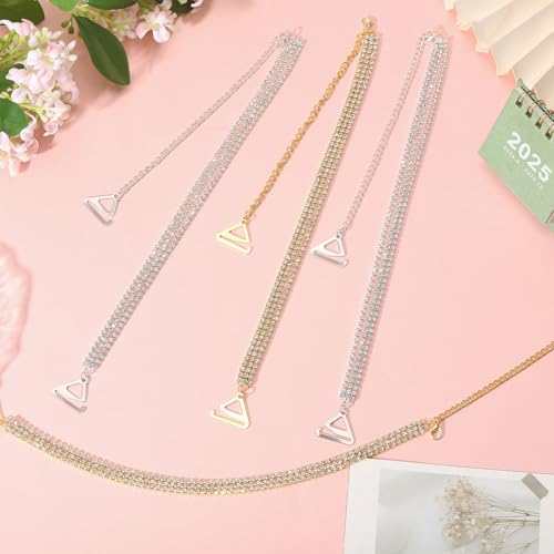 Image of FREEBLOSS 2 Pairs Rhinestone Bra Straps Adjustable Shoulder Rhinestone Straps Bridal Wedding Dress Shoulder Chain for Women, Gold, Silver