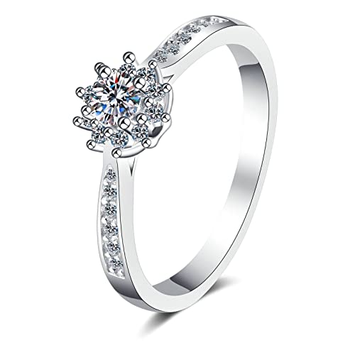 Bague en argent et moissanite pour femme, alliance florale et chic
