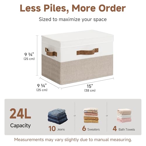 Image of StorageWorks Fabric Storage Bins with Lid, Decorative Storage Boxes for Shelves, Stackable Closet Organizer Basket with Handles, Large, Brown and White, 2-Pack