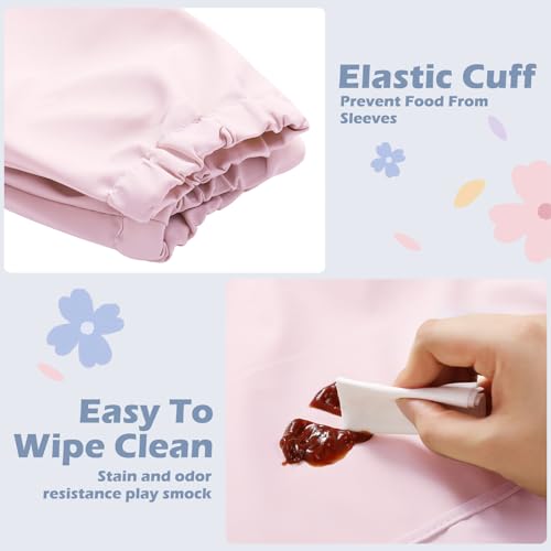 JaGely 4 Pack Long Sleeve Bibs Baby Smock Waterproof Sleeved Bids with Food Catcher for Baby Eating Feeding Ages 6-36 Months3