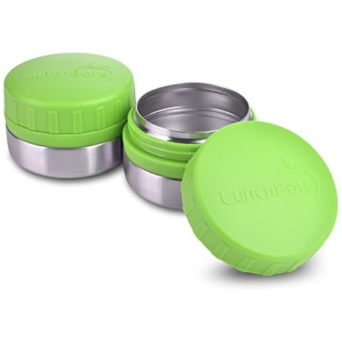 LunchBots Rounds Leak Proof 4 oz. Stainless Snack Container Jar, Set of 2, Green Lids Cover