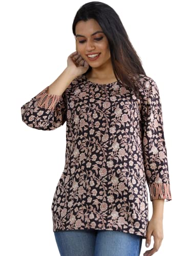 Image of Women's Floral Jaipuri Print Cotton Short Kurti - Sizes M, L, XL