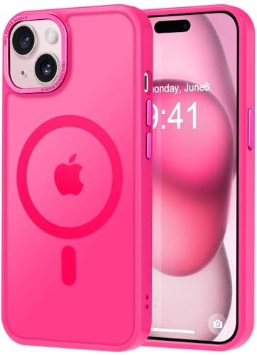 Thomo Upgraded Magnetic for iPhone 15 Plus Case [Compatible with Magsafe] [Mil-Grade Protection], Pocket-Friendly, Slim Translucent Phone Case Cover for iPhone 15 Plus 6.7', Hot Pink