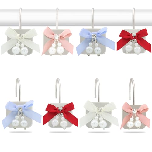 JZKaspar Decorative Shower Curtain Hooks, 12Pack Bow Knot Curtain Hooks Shower Rings,Metal Rustproof Shower Curtain Hangers,Shower Hooks Rings for Shower Curtain Rod, Bathroom Decoration Accessories