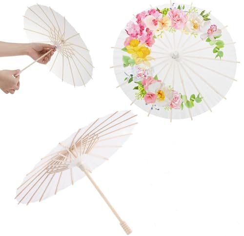 Zerodis Parapluie Traditionnel Chinois en Papier huilé, Blanc, Vintage, Peinture Décorative, Parasol en Bois huilé, pour Mariage, Décoration de...