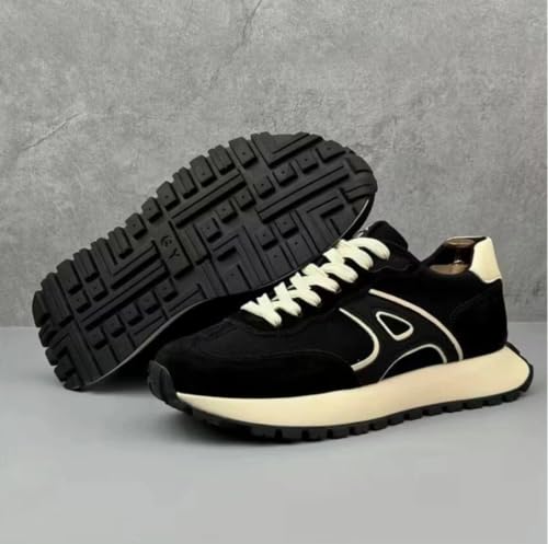 Image of Inklenzo Men's Black Casual Sneakers | Lace-Up Lightweight Walking Shoes | Comfortable Cushioned Sole | Everyday Fashion Shoes | Anti-Slip Durable Sneakers for Men