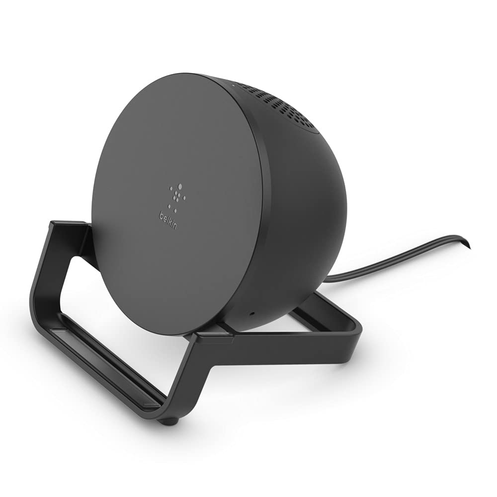Belkin Chargeur à induction Stand et enceinte (recharge sans fil, enceinte Bluetooth, recharge pendant l'écoute de musique, le streaming de vidéos et le lancement d'appels vidéo, noir)