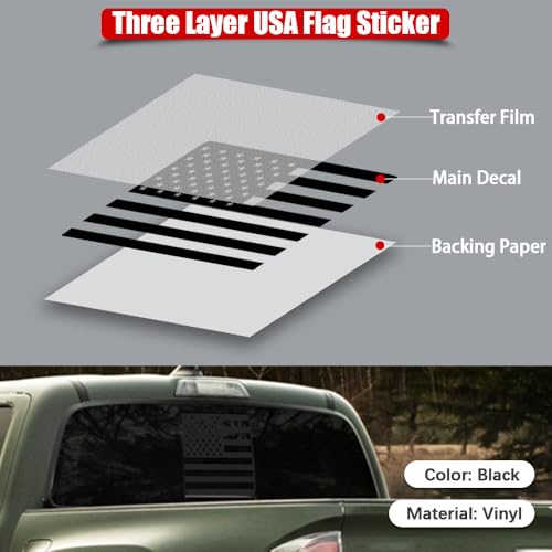 Image of USA Flag Decal for Truck,Car and Pickup Rear Window - American Decal for Toyota Tacoma 2016-2024 (Black-TKM)