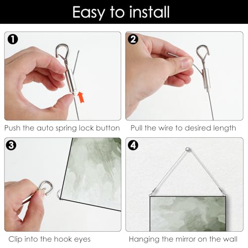 Image of 4 /6Pcs Picture Hanging Wire 3.48 FT 304 Stainless Steel Mirror Hanging Wire Rope Adjustable Length Picture Frame Hanging Hardware Heavy Duty Mirror Frame Hanging Kit for Mirror QUZHEMA US