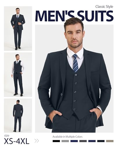 Image of Cooper & Nelson Men's Suit Slim Fit, 3 Piece Suits for Men, One Button Solid Jacket Vest Pants with Tie, Tuxedo Set