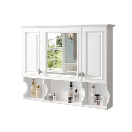 Virubi Bathroom Wall Cabinet with Mirror, Medicine Cabinet with 3 Doors and Adjustable Shelf, Space...