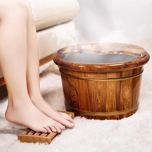 Cubeta de madera para baño de pies con masaor y tapa aislante miniatura 7