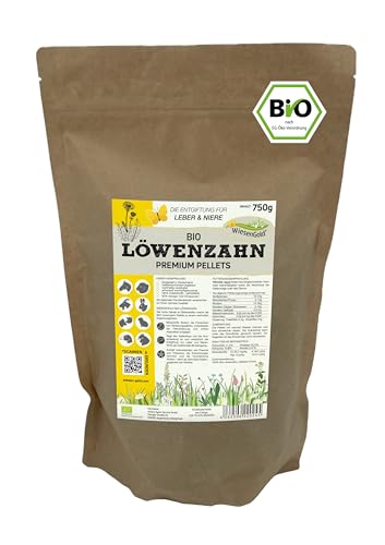 Löwenzahn Bio, Unterstützung bei Hufrehe, WiesenGold Bio Löwenzahn Pellets (750g) – natürliche Kräuter zur Unterstützung von Leber- und Niere bei Tieren, aus naturnahem Bio-Anbau, staubfrei