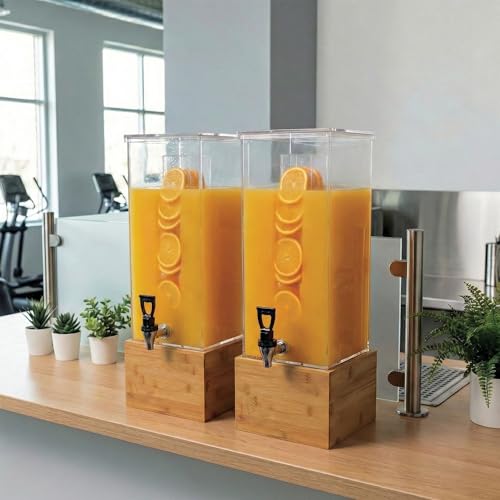 Image of Restaurantware Bev Tek 2 Gallon Beverage Dispenser 1 Square Drink Dispenser For Parties - With Infusion Core Bamboo Base Clear Acrylic Drink Dispenser With Stand Easy-To-Use Spigot