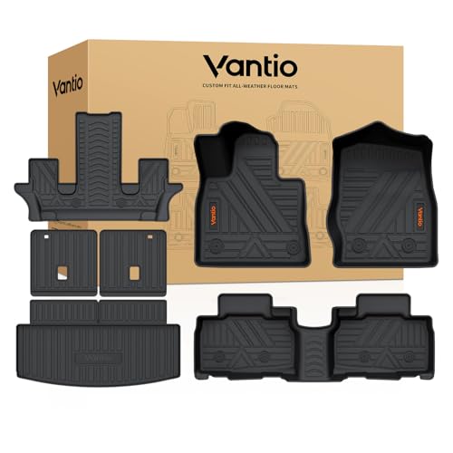 Image of Custom Fit Floor Mats for 2020-2026 Ford Explorer 6-Seat Models with 2nd Row Captain's Chairs, All Weather TPE Floor Liners with Cargo Liner & Seat Back Protectors