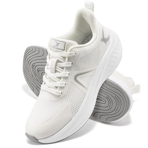 HARENCE Running Shoes for Women Sneakers: Comfortable Breathable Non Slip Athletic Lightweight Walking Tennis Shoes for Gym Workout Cross Training White