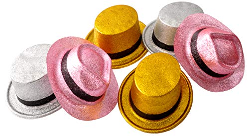 Ciao 20659.6 Juego de 6 Sombreros de Fiesta de Oro, Plata y Oro Rosa con Banda Negra, Varios Modelos para Adultos, 6 Piezas