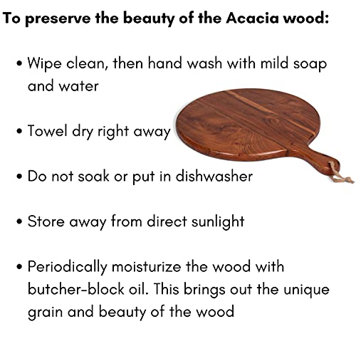 BIRDROCK HOME Acacia Wooden Cheese Serving Board with Handle - Charcuterie, Appetizers, Kitchen Platter, Grazing Board, Pizza, Meat, Bread, Cutting, Party, Food Display Tray - Espresso, 15", Round by BIRDROCK HOME - Used condition - Image 9