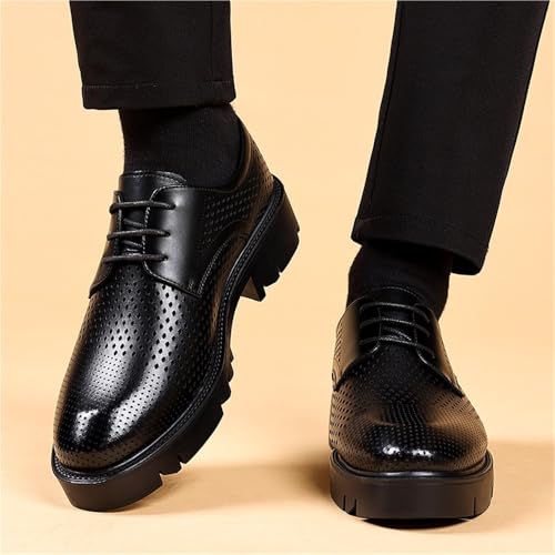 Men's Elevator Hollow Dress Shoes Summer Breathable Business Formal Loafers Thick Sole Wedding Slip On Leather Sandals for Office 5