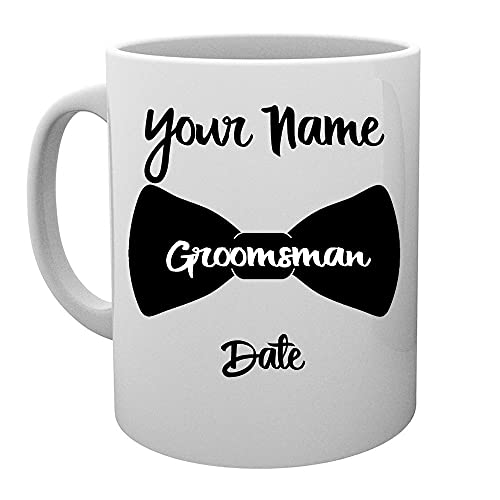 Knextion Personalized Groomsman Wedding Party Gift - Bowtie Ceramic Coffee Mug Tea Cup - Groomsmen Drinking Gift with Custom Name