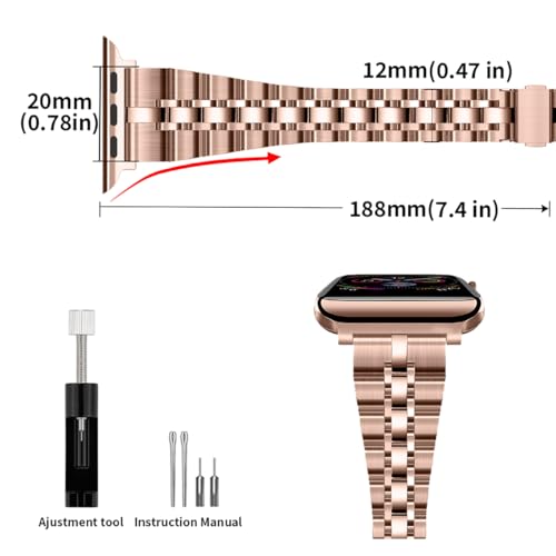 Image of Slim Metal Bands Compatible with Apple Watch 40mm 38mm 41mm 42mm 44mm 45mm, Metal Stainless Steel Chain Strap for Women iWatch Series 9 8 7 6 5 4 3 2 1 SE