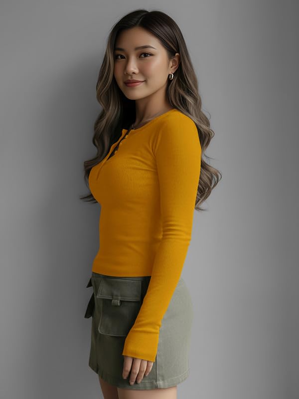 Image of Dream Beauty Fashion Women's Long Sleeve Slim Fit Top /T-Shirt Henley Neck Casual (BZF-Top-Saiyaara-1)
