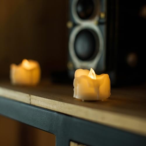 Image of CANDLE CHOICE Battery Operated Flameless Votive Candles with Timer Realistic Flickering Fake Electric LED Tea Lights Tealights for Halloween Christmas Party Wedding Decorations Batteries Incl. 6 Pack