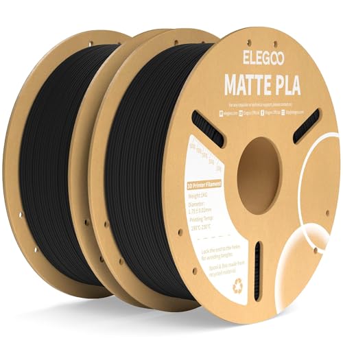ELEGOO Matte PLA Filament Matte Black 2KG, 1.75mm 3D Printer Filament Dimensional Accuracy +/- 0.02mm, 2pcs 1kg Carboard Spool (2.2lbs) Fits for Most FDM 3D Printers