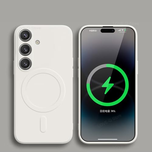 Étui silicone liquide blanc Samsung S25 coque magnétique haut de gamme