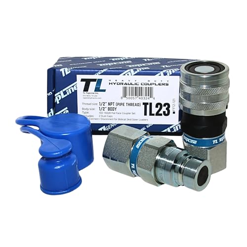 Image of 1 /2 inch Body with 1 /2 inch NPT Thread | Flat Face Hydraulic Quick Connect Coupler | Skid Steer Bobcat Attachment | ISO 16028 Heavy-Duty Coupling Sets with Dust Caps | Model TL23