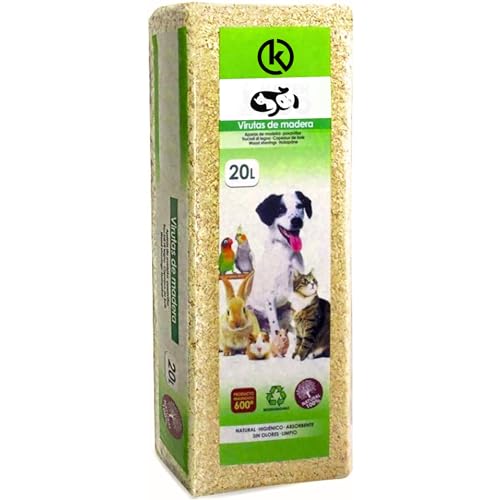 KROWN - Lecho Natural de Virutas de Madera para Pequeñas Mascotas - Serrín Natural de Calidad, 20L, Entorno Cómodo y Saludable
