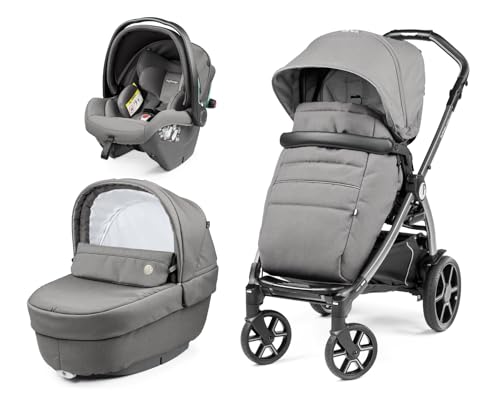 Peg Perego Book Modular – Cochecito 3 en 1 para Bebés 0-4 Años, Silla de Paseo Reversible, Capazo con Comfort System, Silla de Coche i-Size, Ruedas Soft Ride, Colchón Fresco Jersey, Mercury