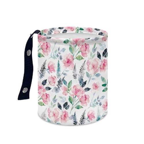 Image of Cute Floral Leaf Car Trash Can Car Bag Accessories Interior Hanging Portable Dustbin Bin Waste Basket Collapsible Small Trash Can Easy to Clean