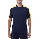 IZOD Men's Cotton Polyester Sueded Jersey Knit Short Sleeve Sleep Lounge T-Shirt, Navy/Yellow, Large
