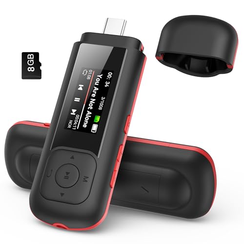 AGPTEK 8GB USB C MP3 Player, A55PL 2 in 1 Type-C & USB Stick Music Player Supports Replaceable AAA Battery, FM Radio, Recording