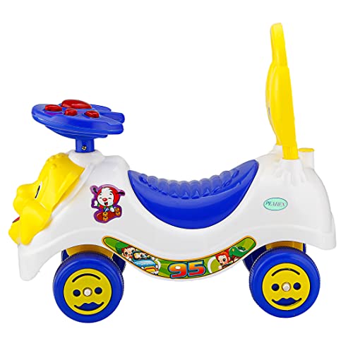 Image of Baby Car Ride On Push Car with Music and Back Rest for Baby (Lion Rider (White))