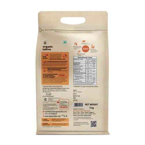 Image of Organic Tattva, Organic Biryani Basmati Gluten Free and Unpolished Rice, 5Kg