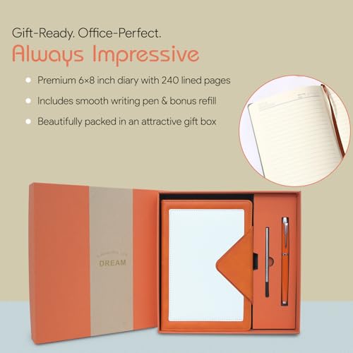 Image of CAVALO - Be Unique Diary Gift Set with Pen | Premium Notebook with Pen & Extra Refill | 6 x 8 Inch, 240 Lined Pages, Undated | Ideal for Corporate Gifting, Office Use, Diwali & New Year Presents (Orange Triangle Diary Gift Set)