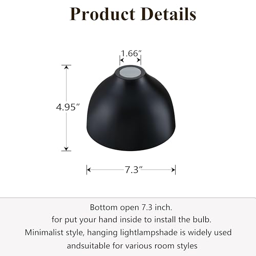 Image of Industrial 7.3 inch Metal Drum Replacement Shades,1.6 inch Fitter Opening for Threaded Medium Base Socket,H5*D7.3 Black Finish 3 Pack