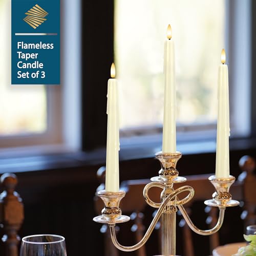 Image of Dripless Real Wax Flameless Taper Candles with Remote Timer,Battery Operated LED Candles Set with 3D Flickering Flame,9.6 inch Realistic Dripless Candlesticks for Wedding Home Decor,6 Pack Ivory