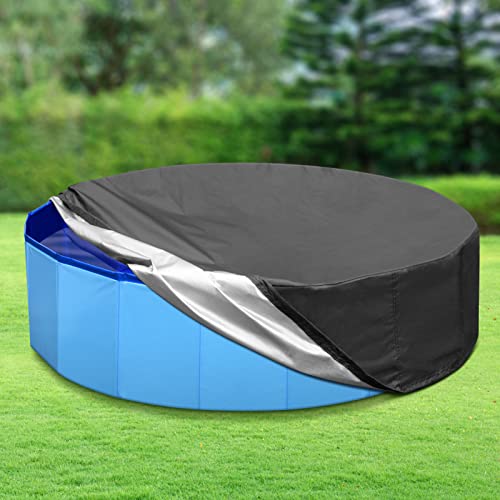 Tufmunb 63-64 inch Foldable Dog Pet Bath Pool Cover, Portable Round Collapsible Pool Cover with Oxford Cloth Material and Drawstring Design for Dog Pet Pool, Waterproof and Dustproof (Black)