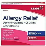 Leader Antihistamine Allergy Relief Diphenhydramine HCl, 25mg Mini Tablets, 24 Count